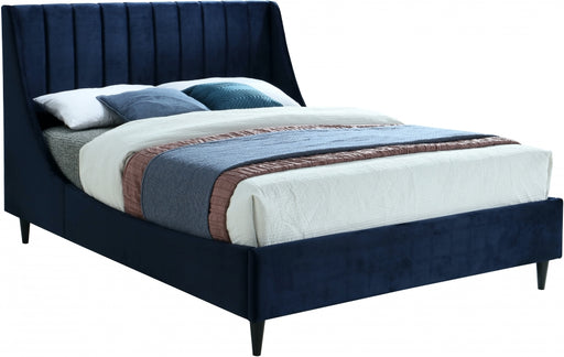 Meridian Furniture - Eva Velvet Queen Bed in Navy - EvaNavy-Q - GreatFurnitureDeal