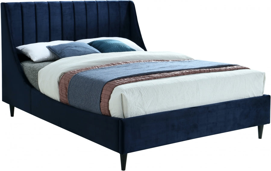 Meridian Furniture - Eva Velvet Queen Bed in Navy - EvaNavy-Q - GreatFurnitureDeal