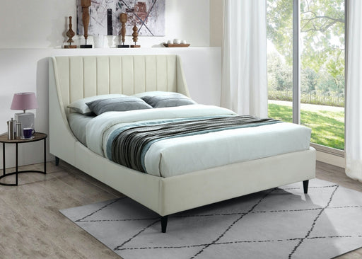 Meridian Furniture - Eva Velvet Queen Bed in Cream - EvaCream-Q - GreatFurnitureDeal