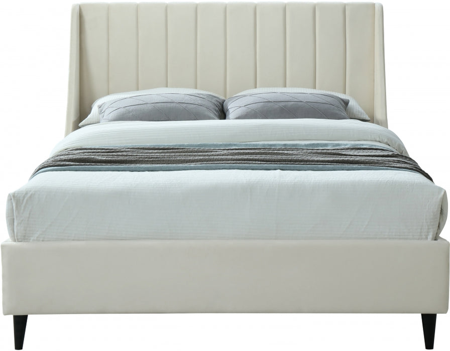 Meridian Furniture - Eva Velvet Queen Bed in Cream - EvaCream-Q - GreatFurnitureDeal