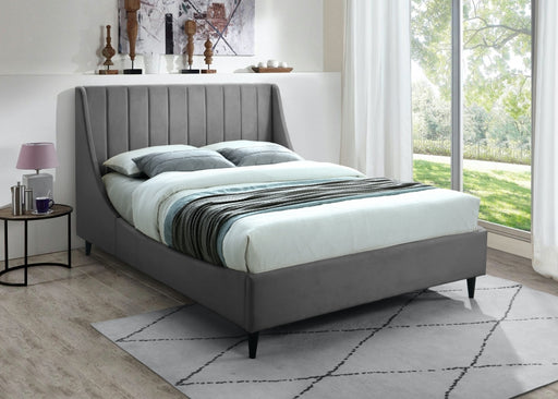 Meridian Furniture - Eva Velvet Queen Bed in Grey - EvaGrey-Q - GreatFurnitureDeal
