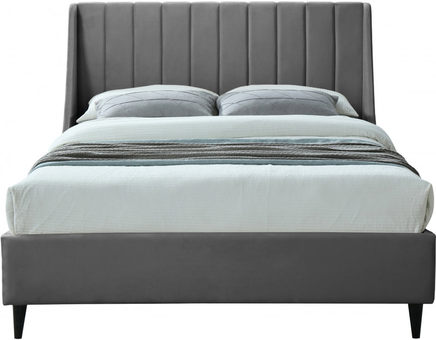 Meridian Furniture - Eva Velvet Queen Bed in Grey - EvaGrey-Q