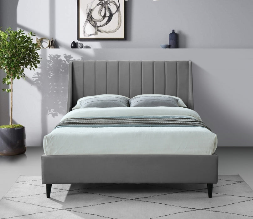 Meridian Furniture - Eva Velvet Queen Bed in Grey - EvaGrey-Q - GreatFurnitureDeal