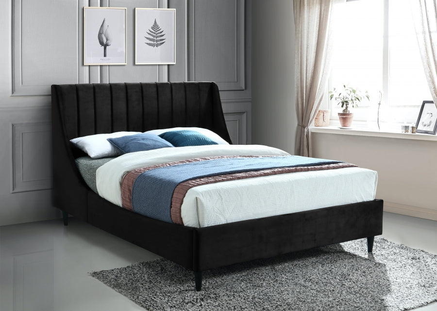 Meridian Furniture - Eva Velvet Queen Bed in Black - EvaBlack-Q - GreatFurnitureDeal