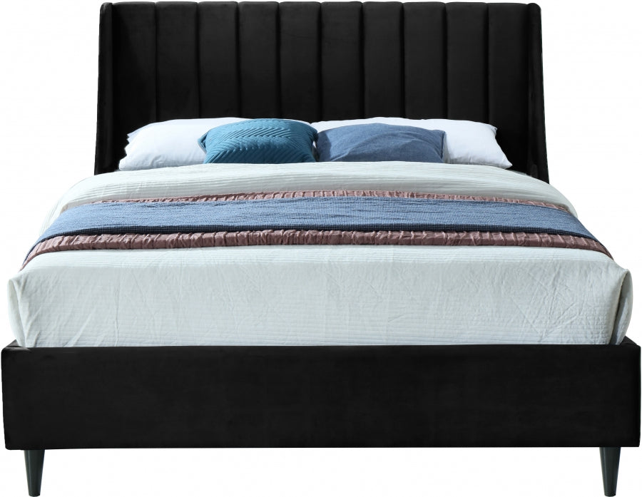 Meridian Furniture - Eva Velvet Queen Bed in Black - EvaBlack-Q - GreatFurnitureDeal