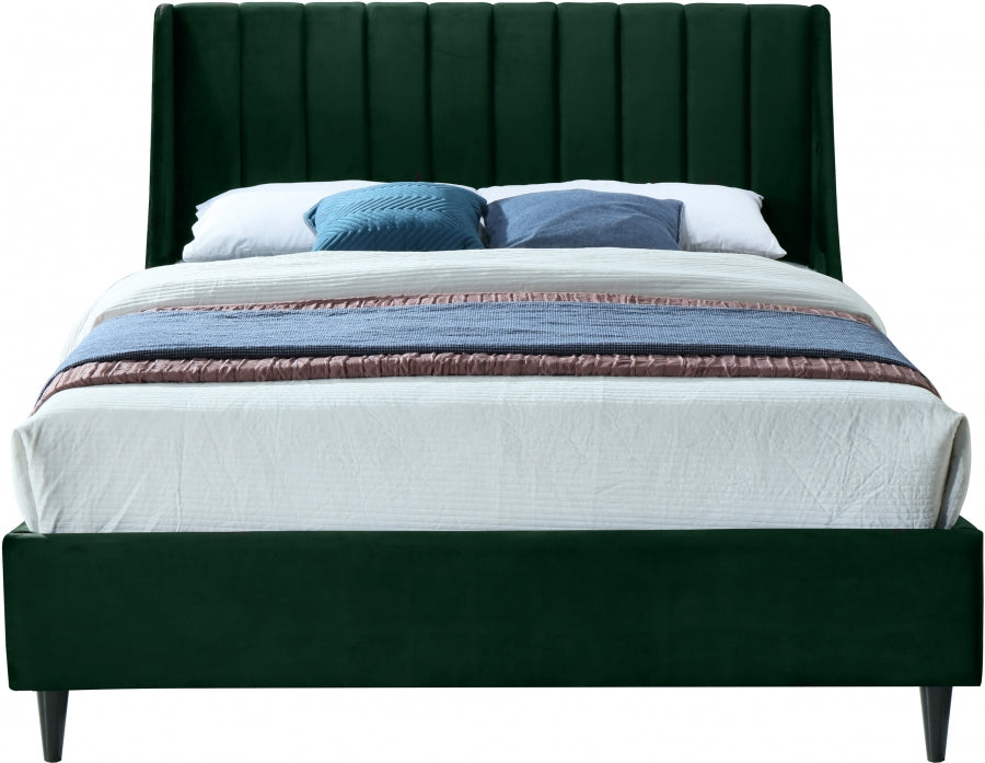 Meridian Furniture - Eva Velvet Queen Bed in Green - EvaGreen-Q - GreatFurnitureDeal