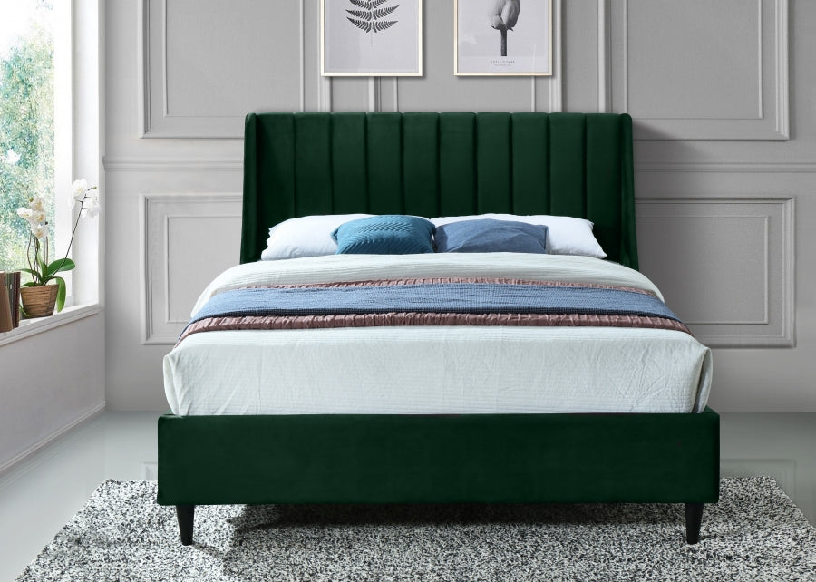 Meridian Furniture - Eva Velvet Queen Bed in Green - EvaGreen-Q - GreatFurnitureDeal