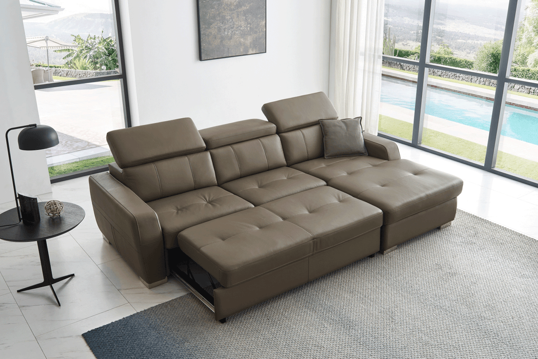 ESF Furniture - 1822 Sectional Sofa Right w/Bed in Grayish Brown Taupe - 1822SECTIONALRIGHT