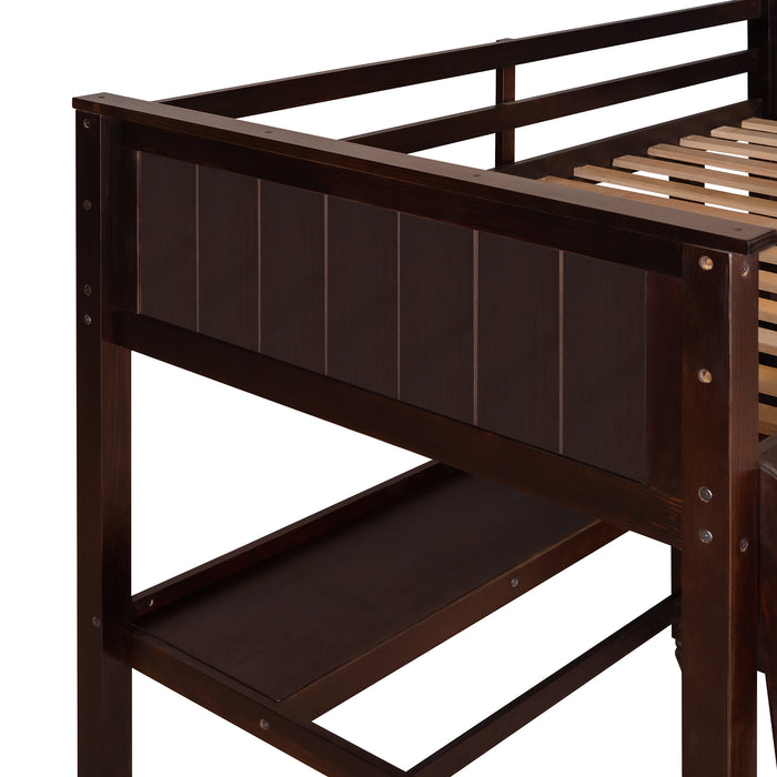 GFD Home - Twin size Loft Bed with Drawers and Desk, Wooden Loft Bed with Shelves - Espresso(OLD SKU: LP000530AAP) - GreatFurnitureDeal