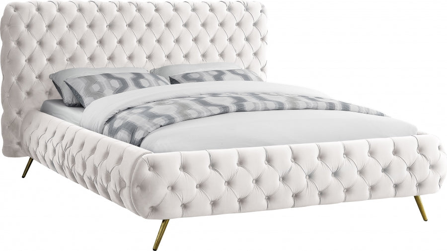 Meridian Furniture - Delano Velvet King Bed in Cream - DelanoCream-K - GreatFurnitureDeal