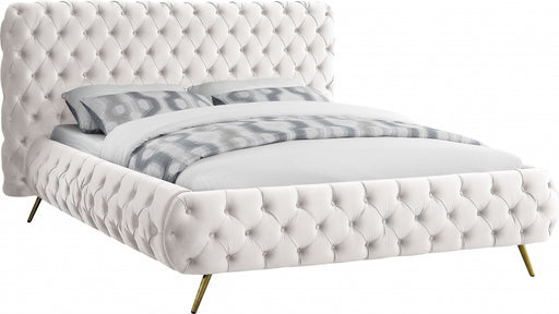 Meridian Furniture - Delano Velvet Queen Bed in Cream - DelanoCream-Q - GreatFurnitureDeal