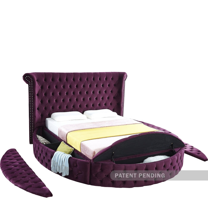 Meridian Furniture - Luxus Velvet Queen Bed in Purple - LuxusPurple-Q - GreatFurnitureDeal