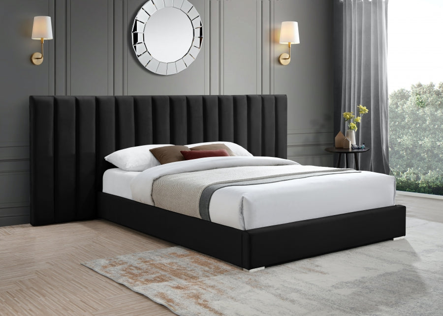 Meridian Furniture - Pablo Velvet Queen Bed in Black - PabloBlack-Q - GreatFurnitureDeal