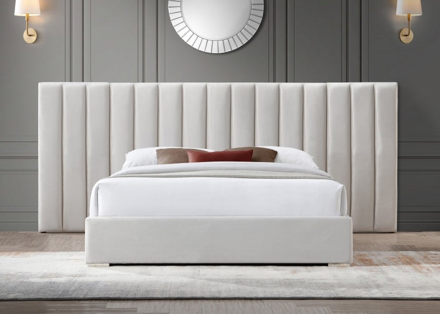 Meridian Furniture - Pablo Velvet King Bed in Cream - PabloCream-K - GreatFurnitureDeal