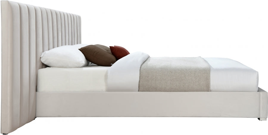 Meridian Furniture - Pablo Velvet King Bed in Cream - PabloCream-K - GreatFurnitureDeal