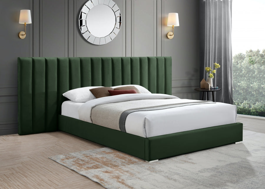 Meridian Furniture - Pablo Velvet King Bed in Green - PabloGreen-K