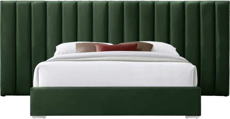 Meridian Furniture - Pablo Velvet Queen Bed in Green - PabloGreen-Q - GreatFurnitureDeal