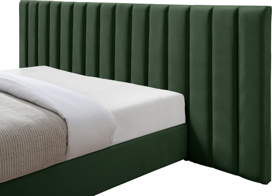Meridian Furniture - Pablo Velvet Queen Bed in Green - PabloGreen-Q - GreatFurnitureDeal