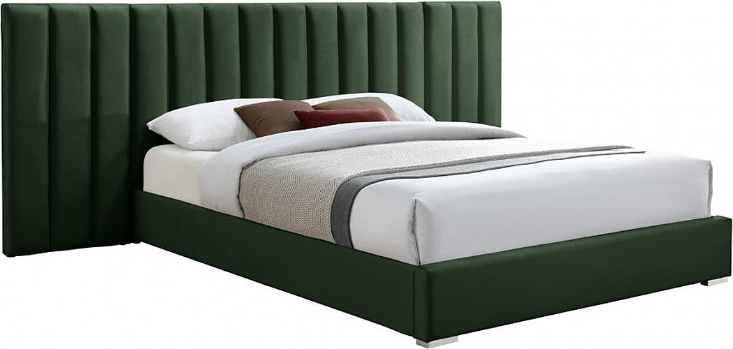 Meridian Furniture - Pablo Velvet Queen Bed in Green - PabloGreen-Q - GreatFurnitureDeal