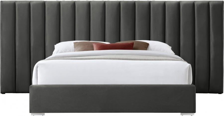 Meridian Furniture - Pablo Velvet King Bed in Grey - PabloGrey-K - GreatFurnitureDeal