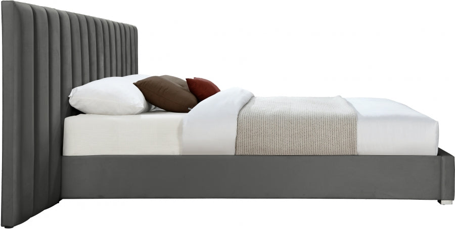 Meridian Furniture - Pablo Velvet King Bed in Grey - PabloGrey-K - GreatFurnitureDeal