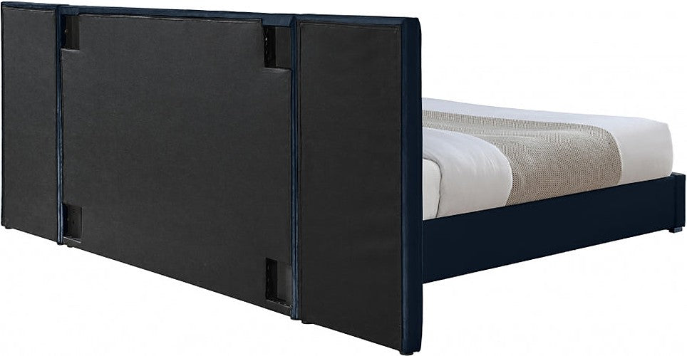 Meridian Furniture - Pablo Velvet Queen Bed in Navy - PabloNavy-Q - GreatFurnitureDeal