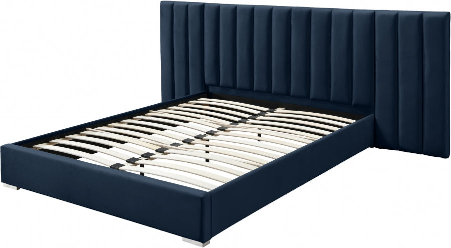 Meridian Furniture - Pablo Velvet King Bed in Navy - PabloNavy-K - GreatFurnitureDeal