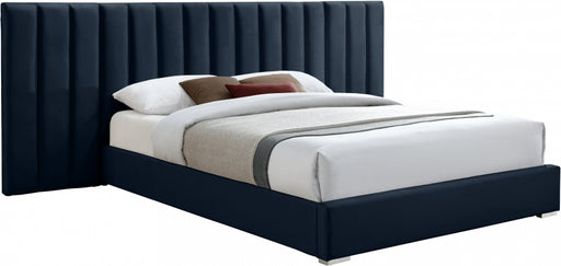 Meridian Furniture - Pablo Velvet Queen Bed in Navy - PabloNavy-Q - GreatFurnitureDeal