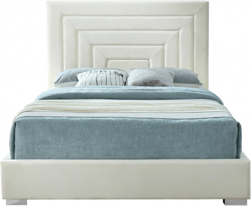 Meridian Furniture - Nora Velvet Queen Bed in Cream - NoraCream-Q - GreatFurnitureDeal