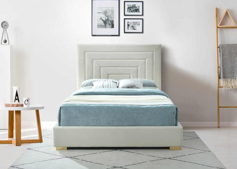 Meridian Furniture - Nora Velvet King Bed in Cream - NoraCream-K - GreatFurnitureDeal