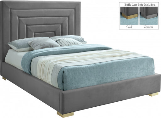Meridian Furniture - Nora Velvet Queen Bed in Grey - NoraGrey-Q - GreatFurnitureDeal