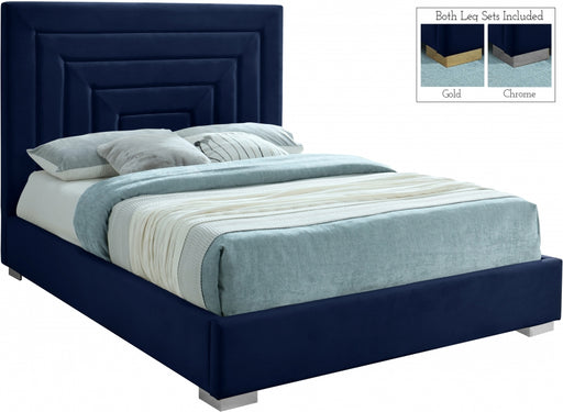 Meridian Furniture - Nora Velvet King Bed in Navy - NoraNavy-K - GreatFurnitureDeal