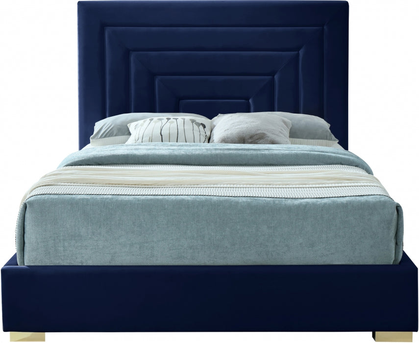Meridian Furniture - Nora Velvet Queen Bed in Navy - NoraNavy-Q - GreatFurnitureDeal