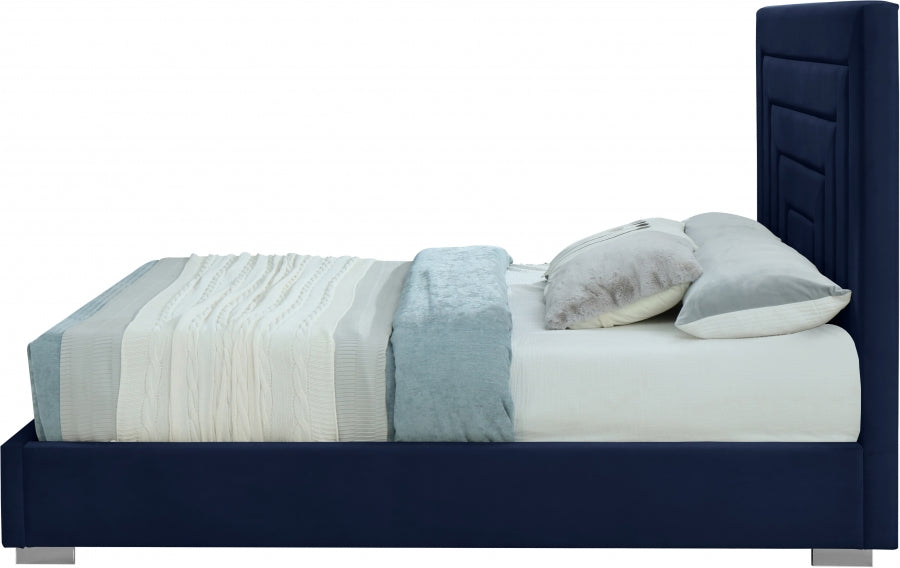 Meridian Furniture - Nora Velvet King Bed in Navy - NoraNavy-K - GreatFurnitureDeal