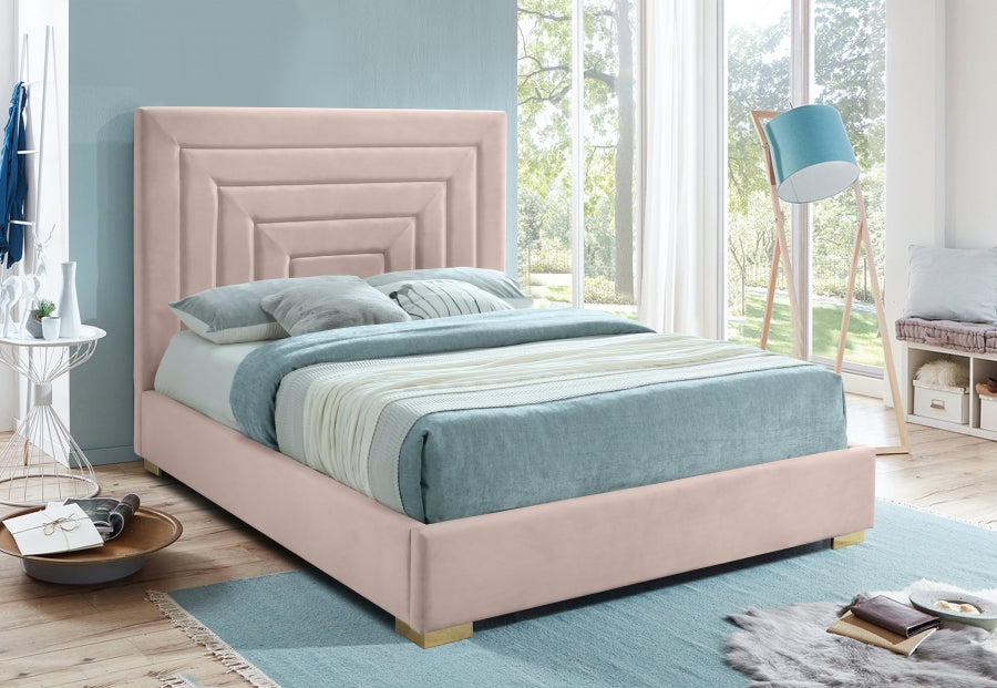 Meridian Furniture - Nora Velvet Queen Bed in Pink - NoraPink-Q - GreatFurnitureDeal