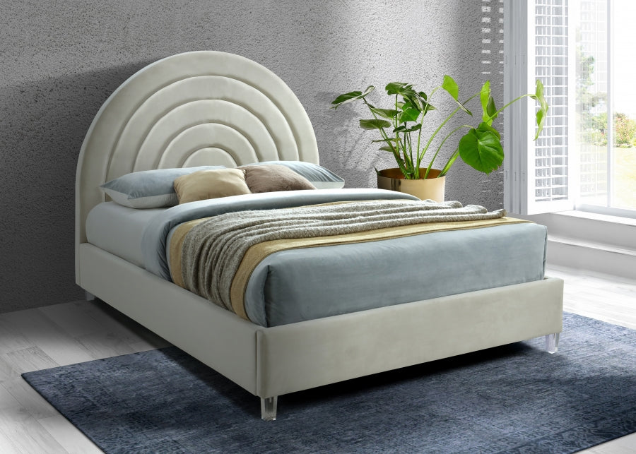 Meridian Furniture - Rainbow Velvet Queen Bed in Cream - RainbowCream-Q