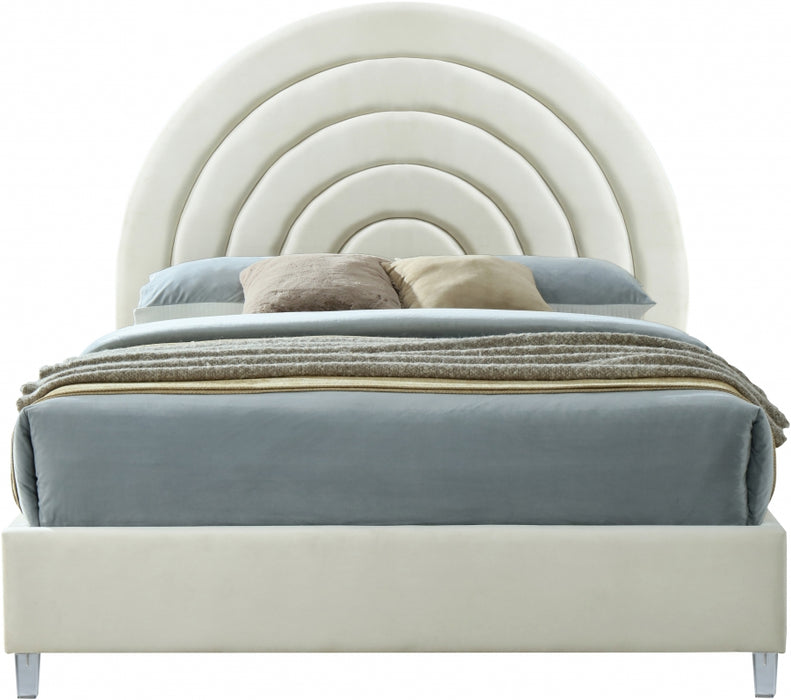 Meridian Furniture - Rainbow Velvet Queen Bed in Cream - RainbowCream-Q - GreatFurnitureDeal