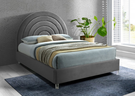 Meridian Furniture - Rainbow Velvet King Bed in Grey - RainbowGrey-K - GreatFurnitureDeal