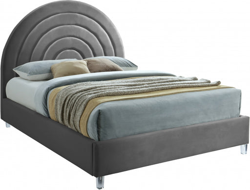 Meridian Furniture - Rainbow Velvet King Bed in Grey - RainbowGrey-K - GreatFurnitureDeal