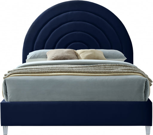 Meridian Furniture - Rainbow Velvet Queen Bed in Navy - RainbowNavy-Q - GreatFurnitureDeal