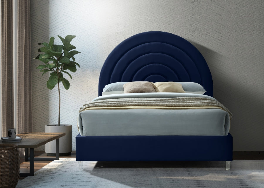 Meridian Furniture - Rainbow Velvet King Bed in Navy - RainbowNavy-K - GreatFurnitureDeal