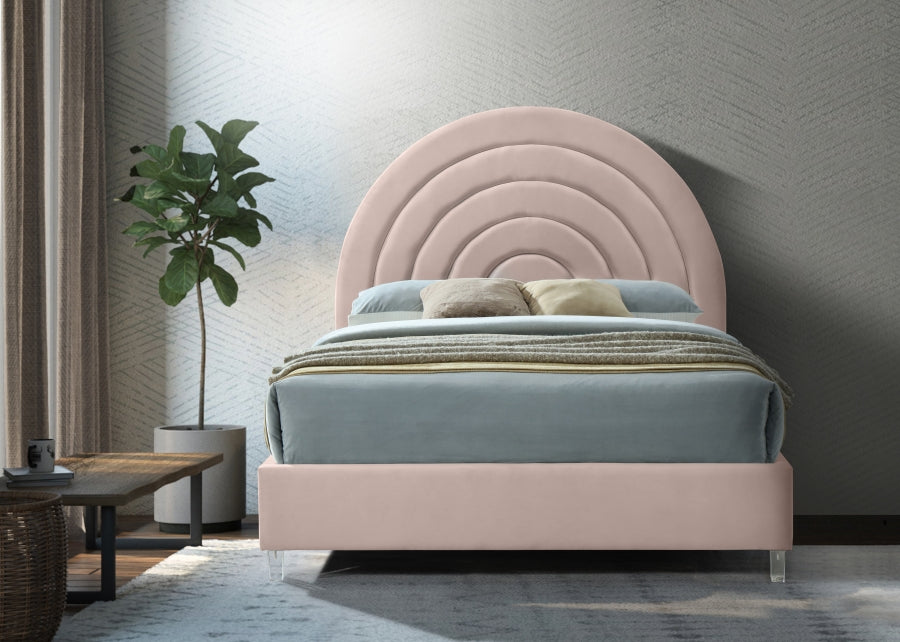 Meridian Furniture - Rainbow Velvet Queen Bed in Pink - RainbowPink-Q - GreatFurnitureDeal