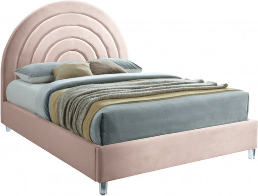 Meridian Furniture - Rainbow Velvet Queen Bed in Pink - RainbowPink-Q - GreatFurnitureDeal