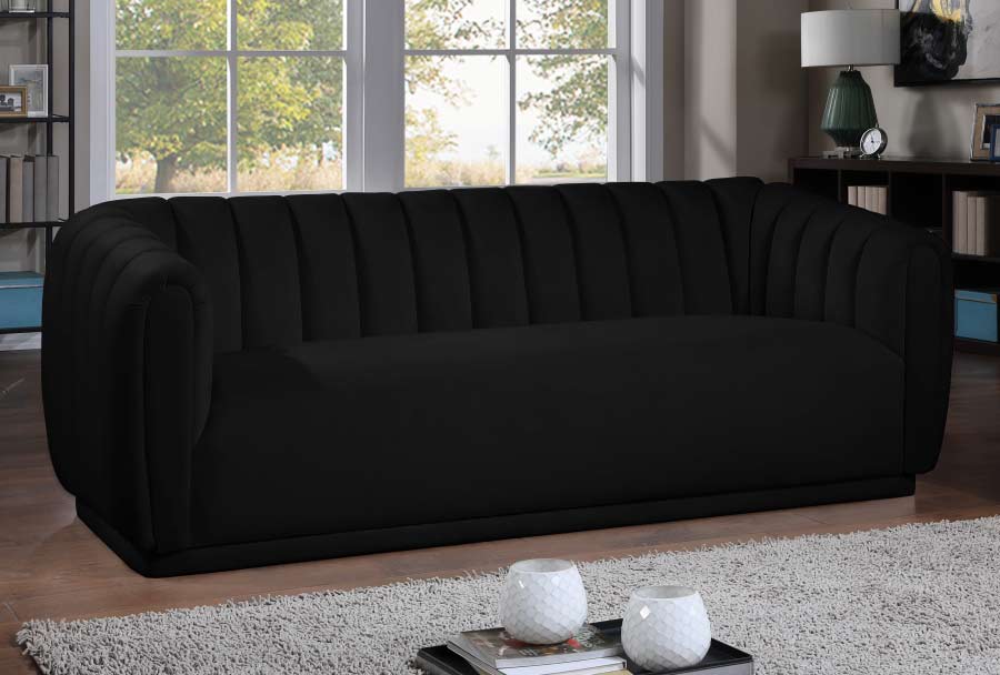 Meridian Furniture - Dixie Velvet Sofa in Black - 674Black-S - GreatFurnitureDeal