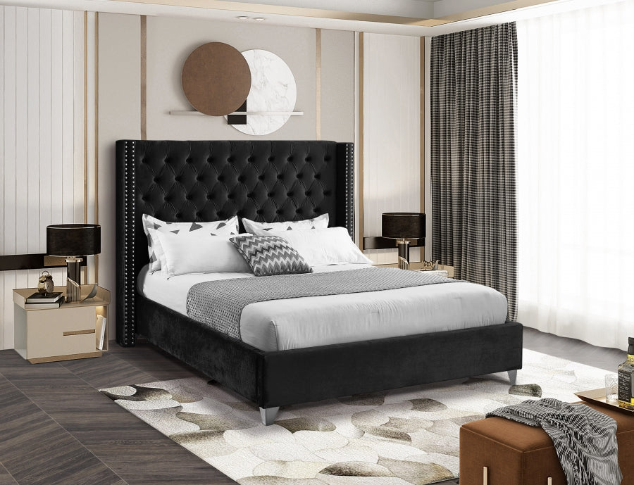 Meridian Furniture - Aiden Velvet Queen Bed in Black - AidenBlack-Q