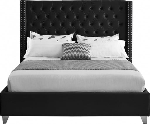 Meridian Furniture - Aiden Velvet Queen Bed in Black - AidenBlack-Q - GreatFurnitureDeal
