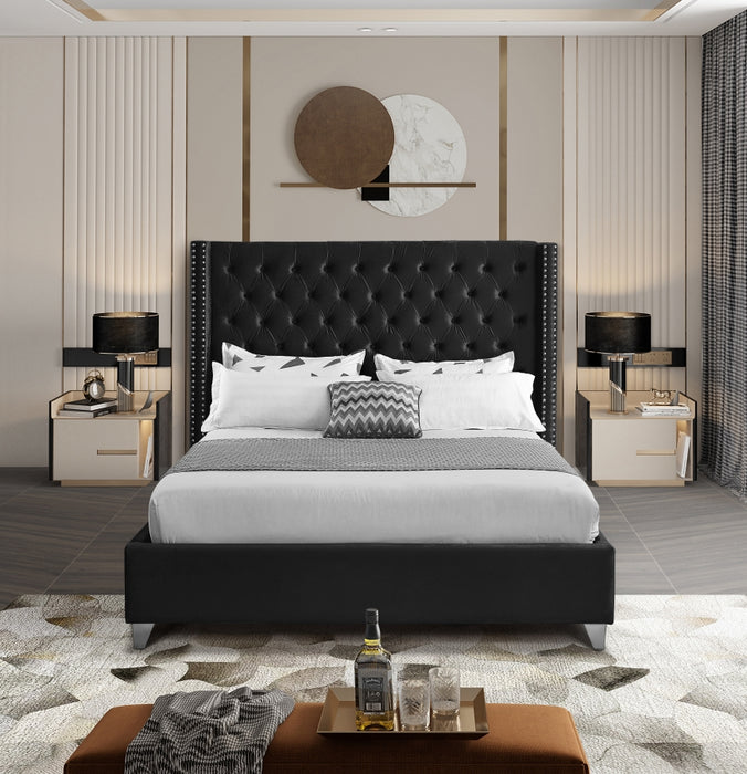Meridian Furniture - Aiden Velvet Queen Bed in Black - AidenBlack-Q - GreatFurnitureDeal