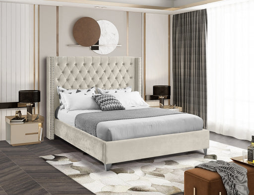 Meridian Furniture - Aiden Velvet King Bed in Cream - AidenCream-K - GreatFurnitureDeal