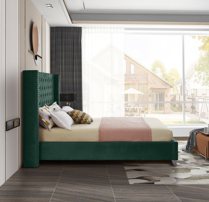 Meridian Furniture - Aiden Velvet King Bed in Green - AidenGreen-K - GreatFurnitureDeal