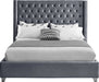 Meridian Furniture - Aiden Velvet Queen Bed in Grey - AidenGrey-Q - GreatFurnitureDeal